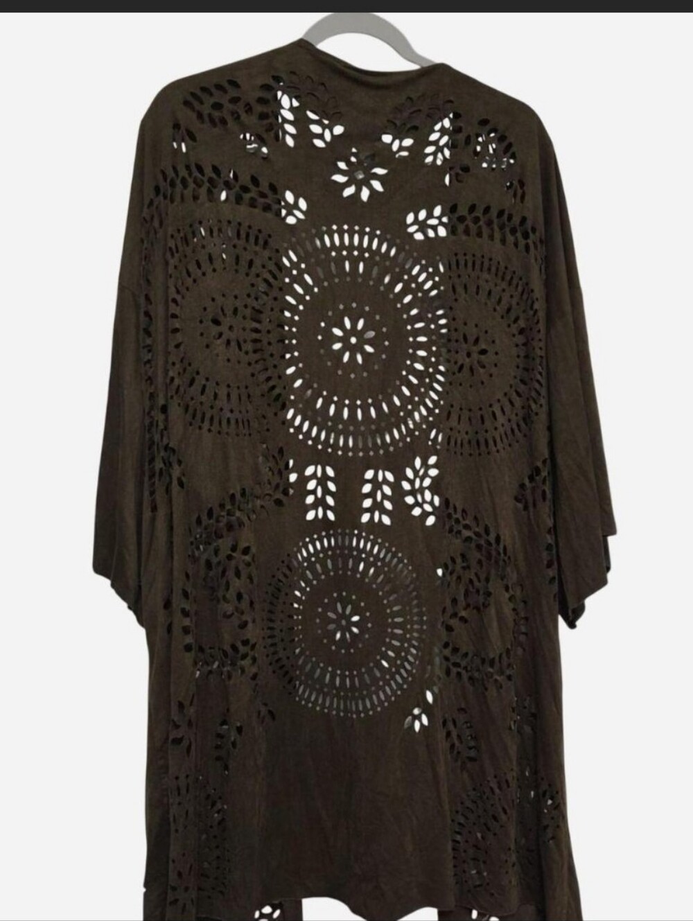 Athena Marie Olive Faux Suede Laser Cut Kimono - XL
